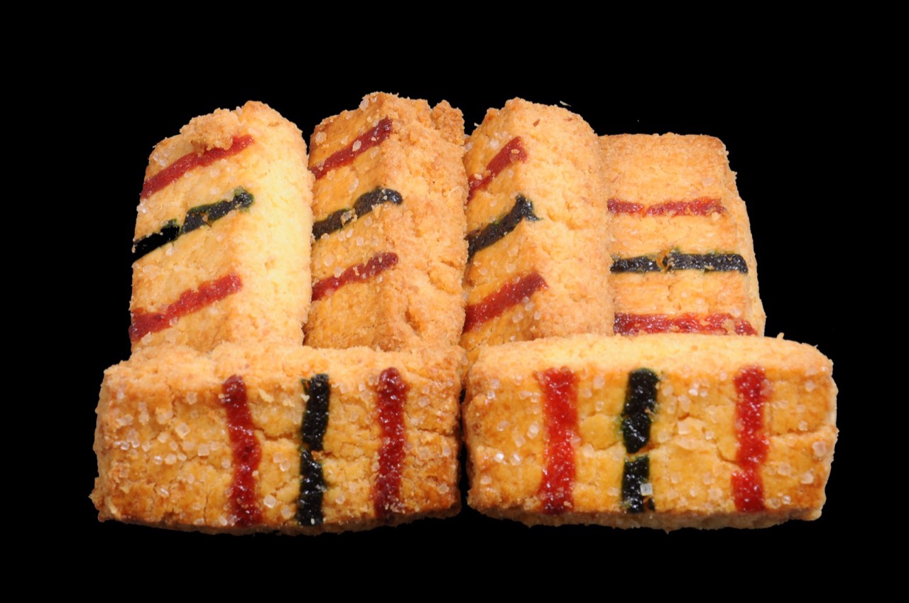 Tutti-frutti fruit biscuits ribboned with candied fruit